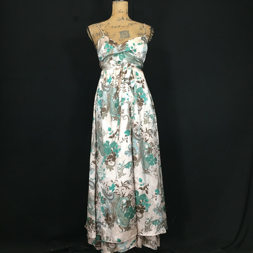 Designer Silk Maxi Dress 6 FIORI DI ZUCCA Wrap Top Gray Green Paisley Tier WOW